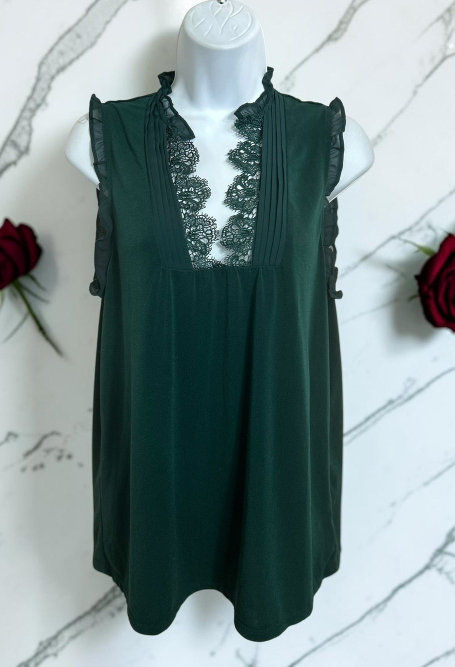 Express Dark Green Blouse Sz M Sleeveless Top Victorian Lace Top Whimsy Goth